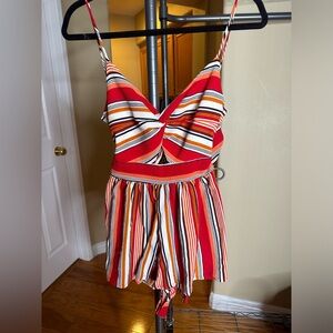 Women’s red and orange backless bow tie romper from Windsor in size medium
